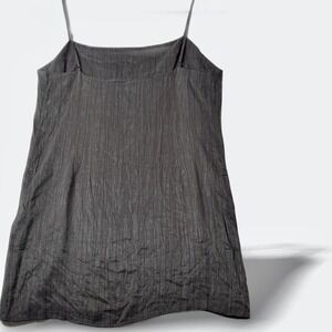 Zara Black Textured Viscose Slip Dress Square Neck Midi Spaghetti Strap Large